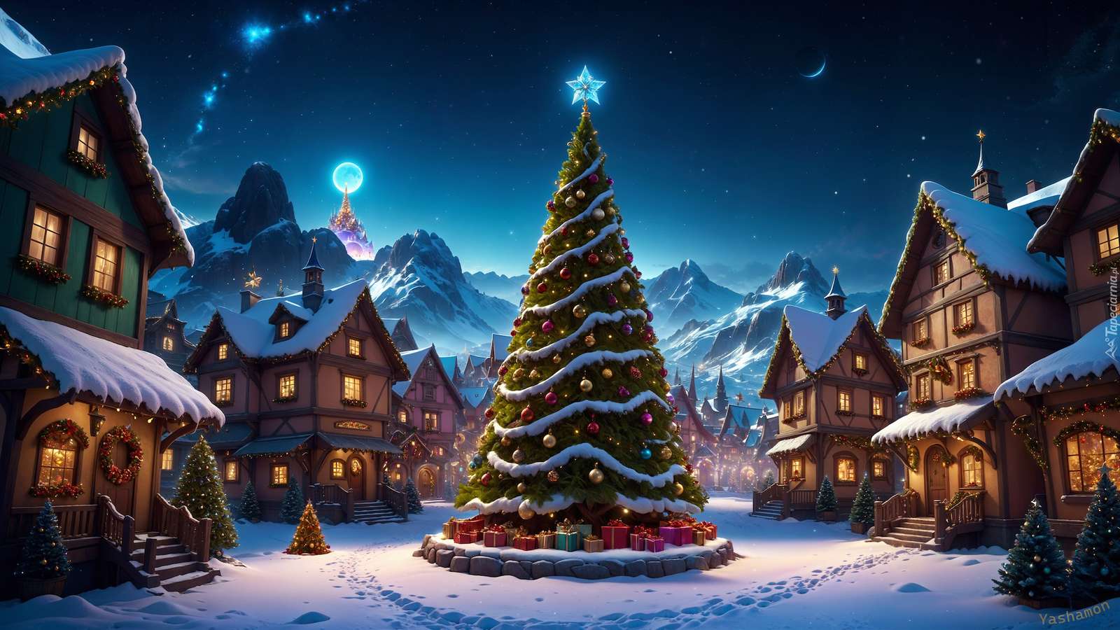 Pomul de Crăciun în mijloc puzzle online