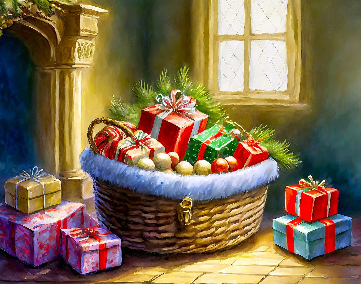 Karácsonyi meglepetés a kandalló mellett online puzzle