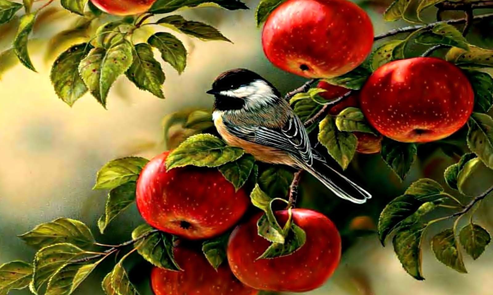 Ein Vogel auf einem Apfelbaumzweig Puzzlespiel online