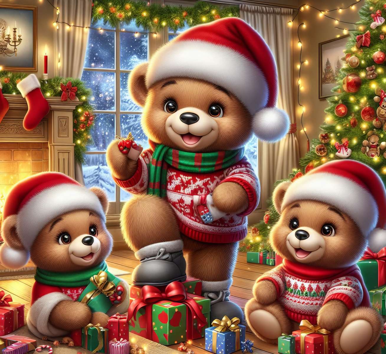 Söta teddy julbjörnar pussel på nätet