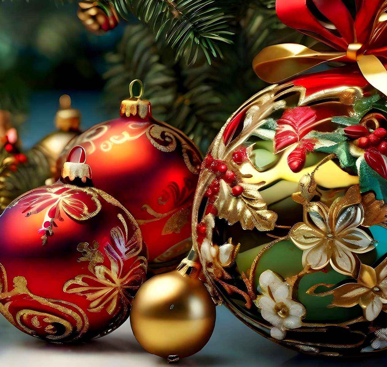 Wunderschöne, handbemalte Weihnachtskugeln Puzzlespiel online