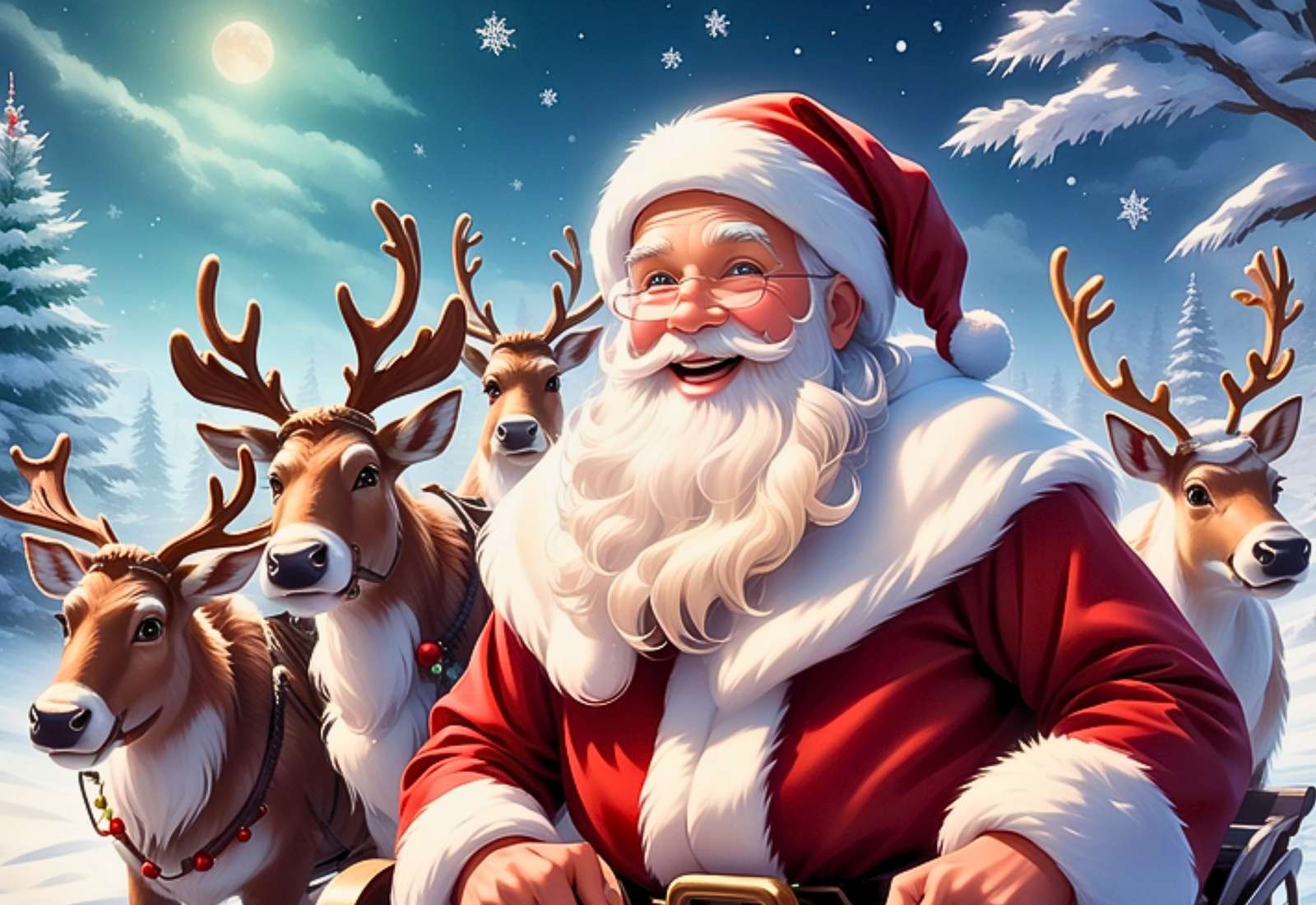 Papá Noel con renos rompecabezas en línea