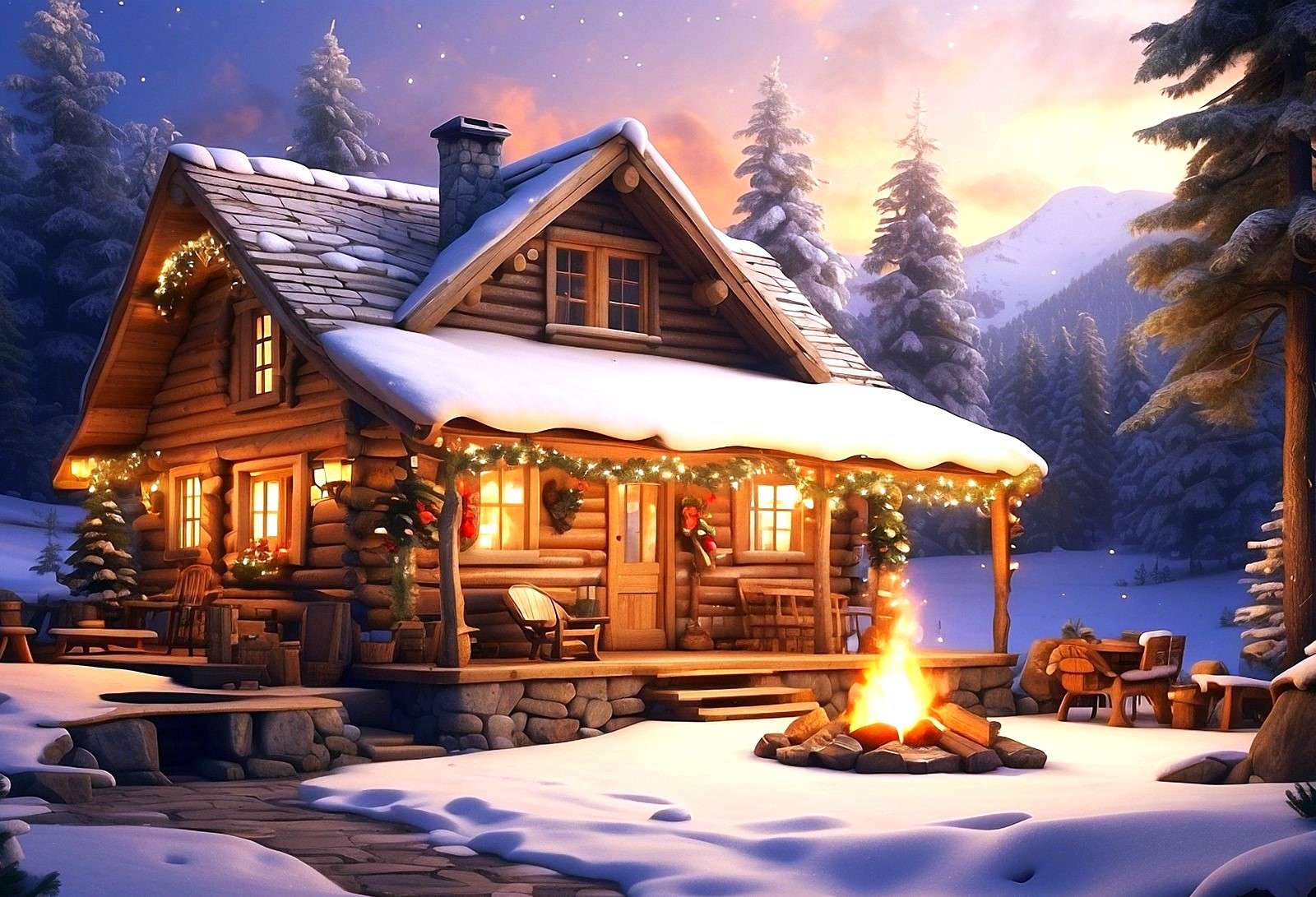 Karácsony a tűz mellett kirakós online