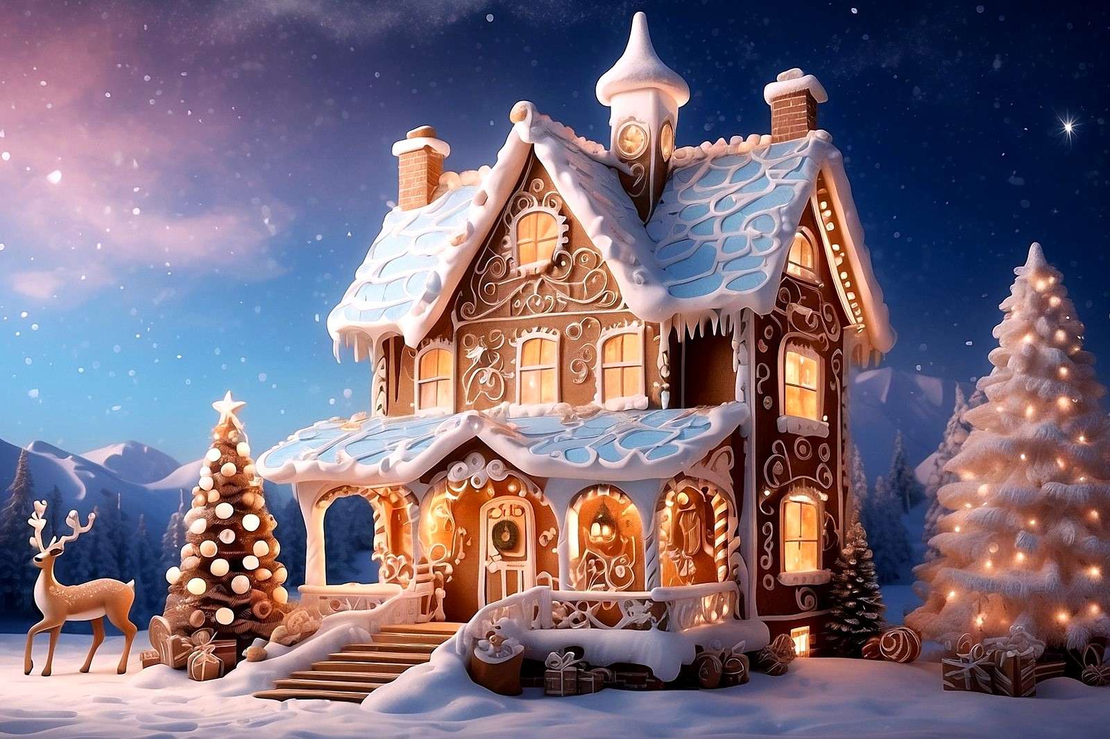 Een sprookjesachtig kersthuis legpuzzel online
