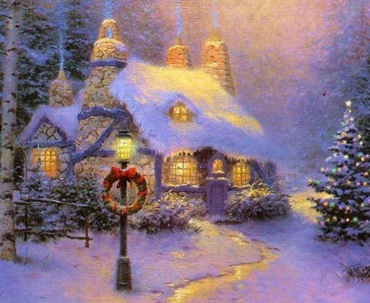 Karácsonyi hóval borított ház online puzzle