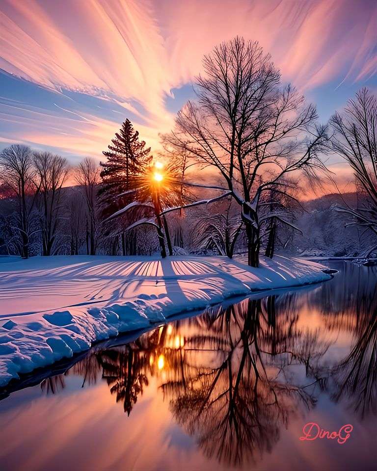 východ slunce nad sněhem online puzzle