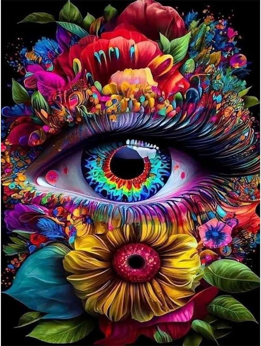 Oeil et fleurs colorés puzzle en ligne