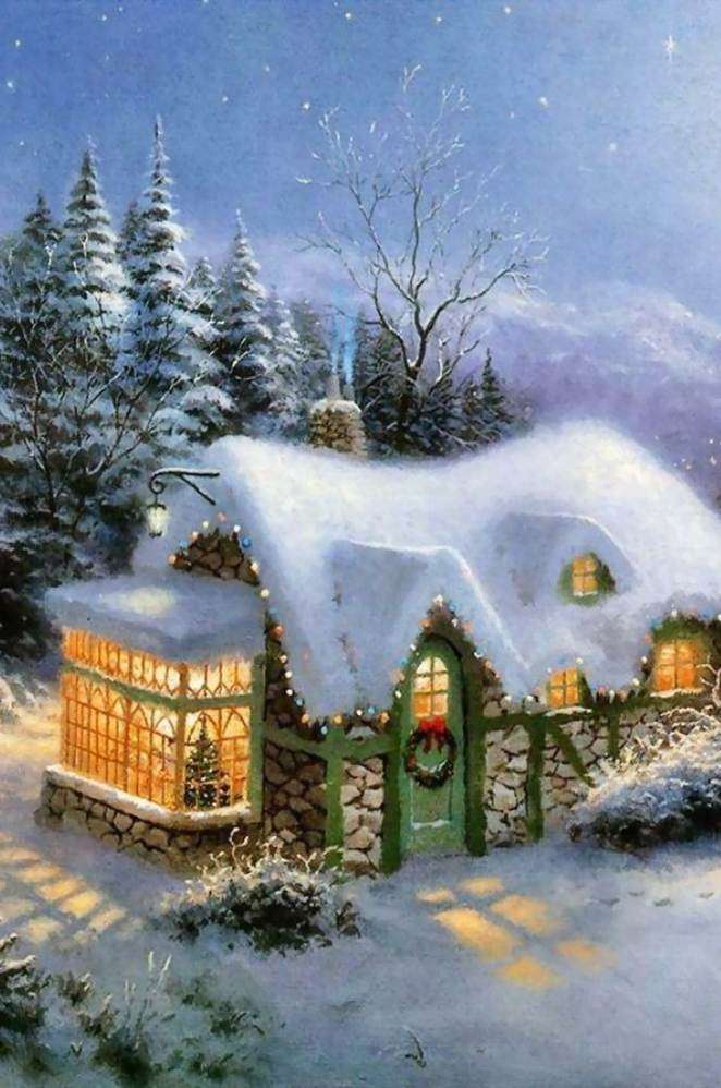 Egy hóval borított ház karácsonykor online puzzle