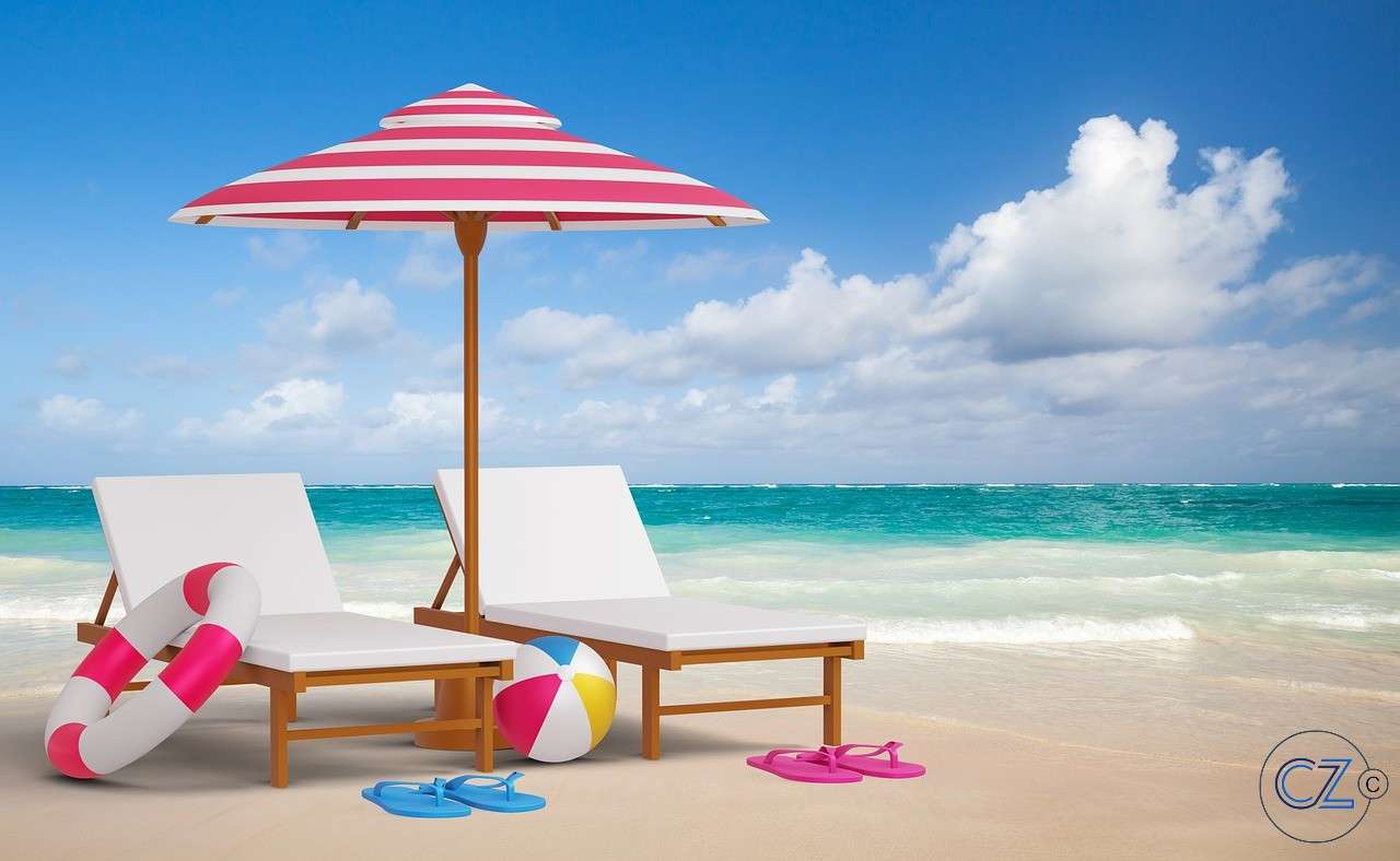 Пляж, Зонтик, Море пазл онлайн