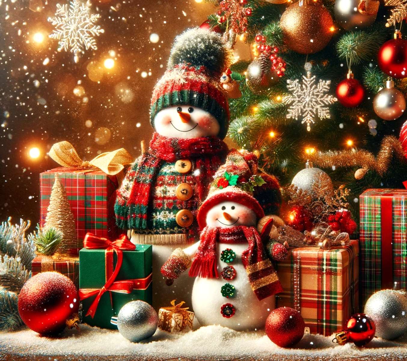 Χριστουγεννιάτικα χιονάνθρωποι παζλ online