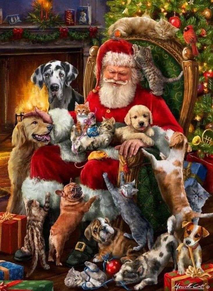 Papai Noel e animais de estimação puzzle online