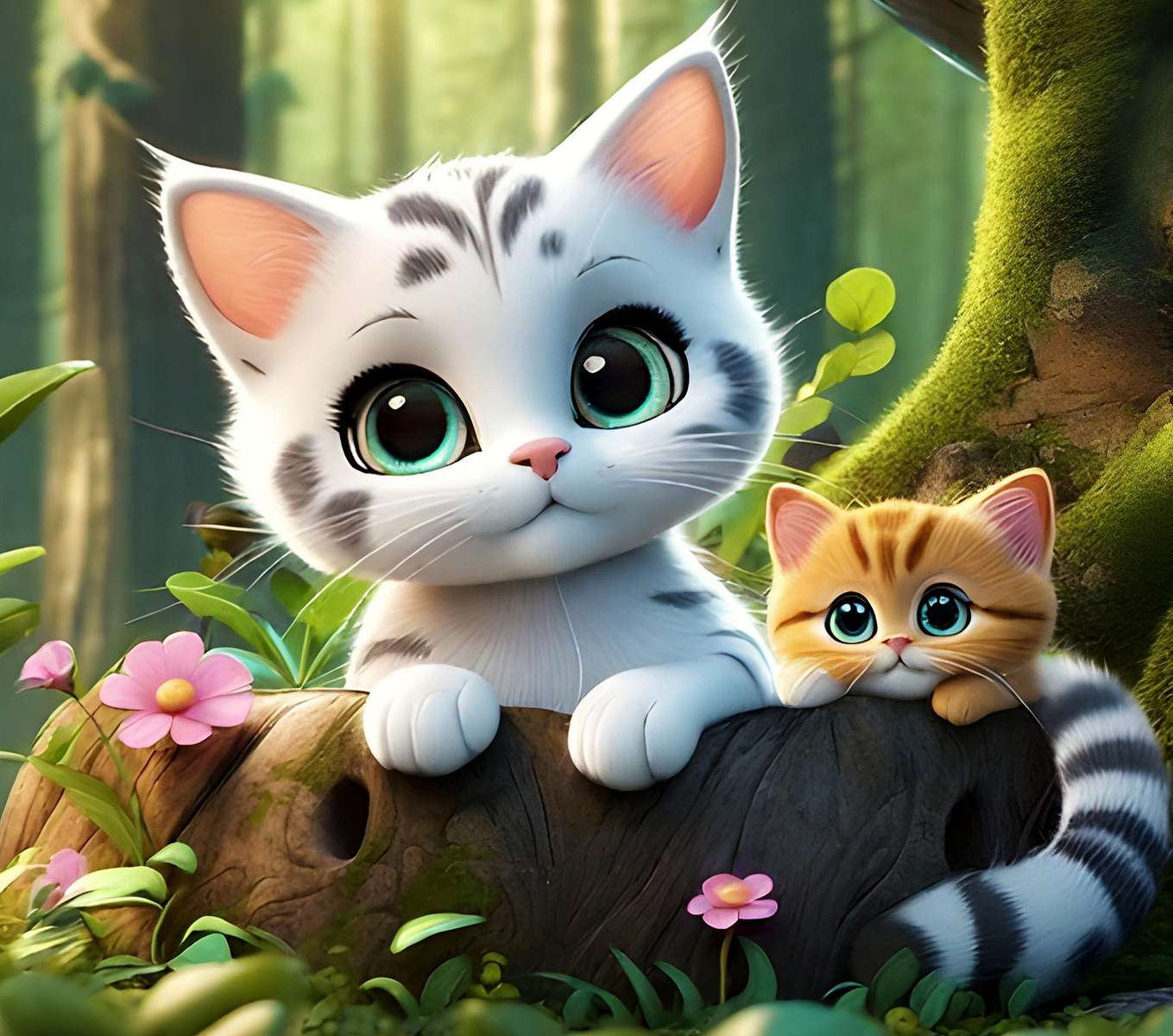 白い子猫と赤い子猫 オンラインパズル