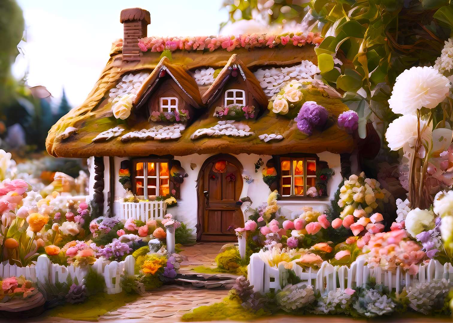 Une maison de conte de fées avec jardin puzzle en ligne