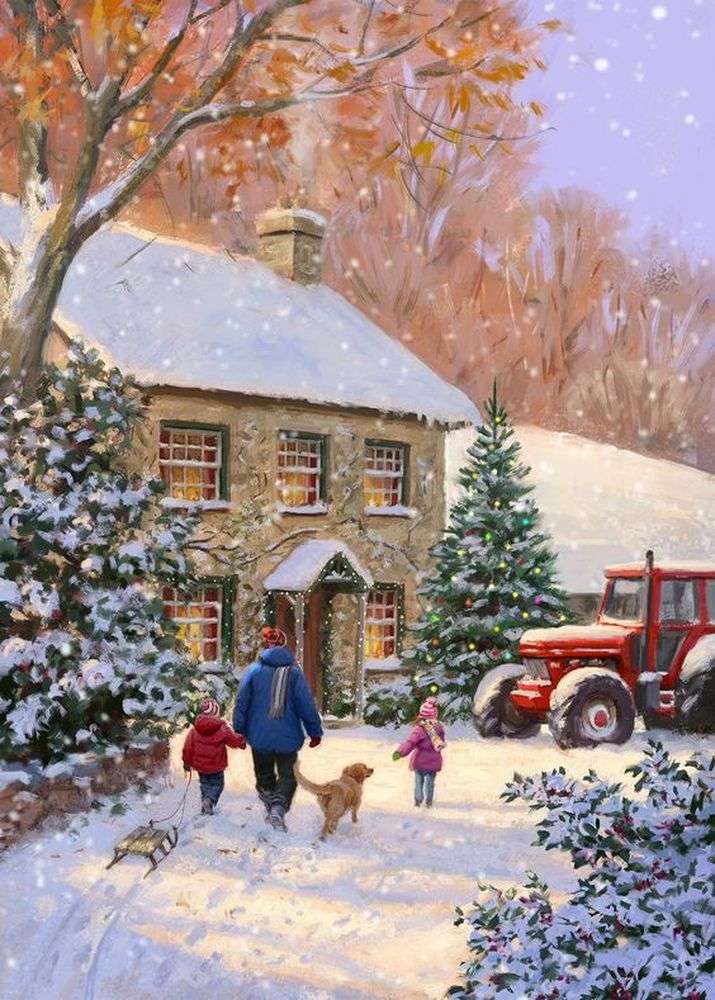 Crăciun, tractor, fermă, familie jigsaw puzzle online