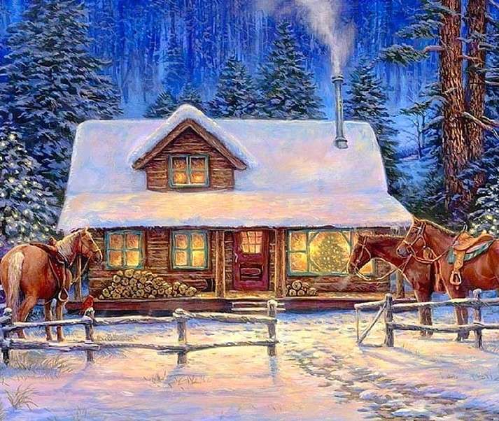 Horses in front of the house online puzzle