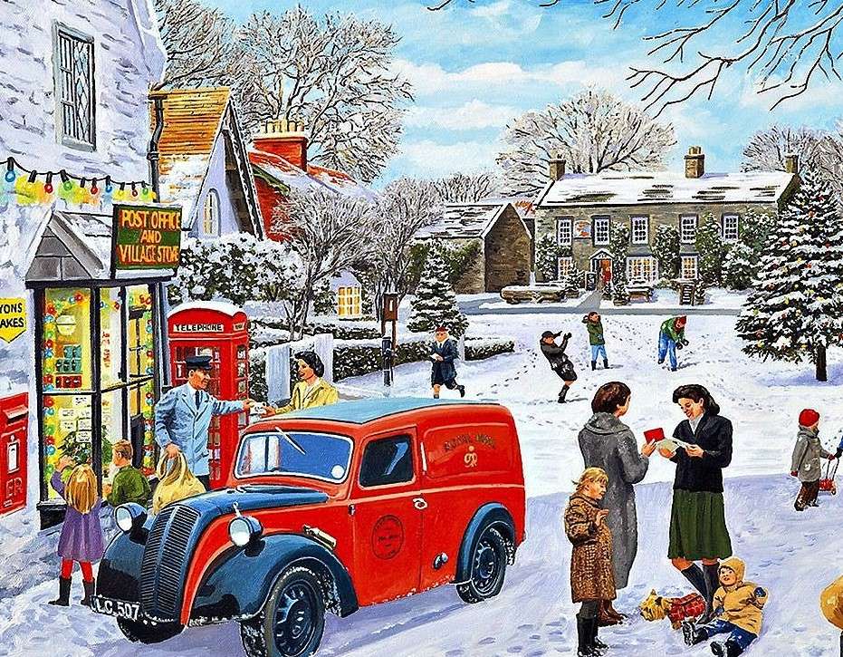 Snowy day in the town jigsaw puzzle online