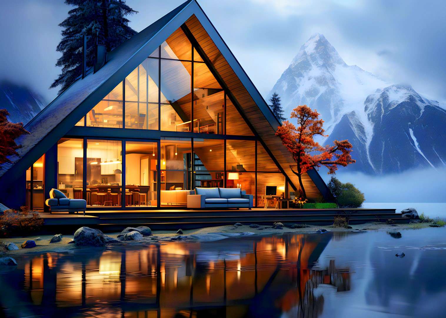 Moderne villa in de bergen legpuzzel online