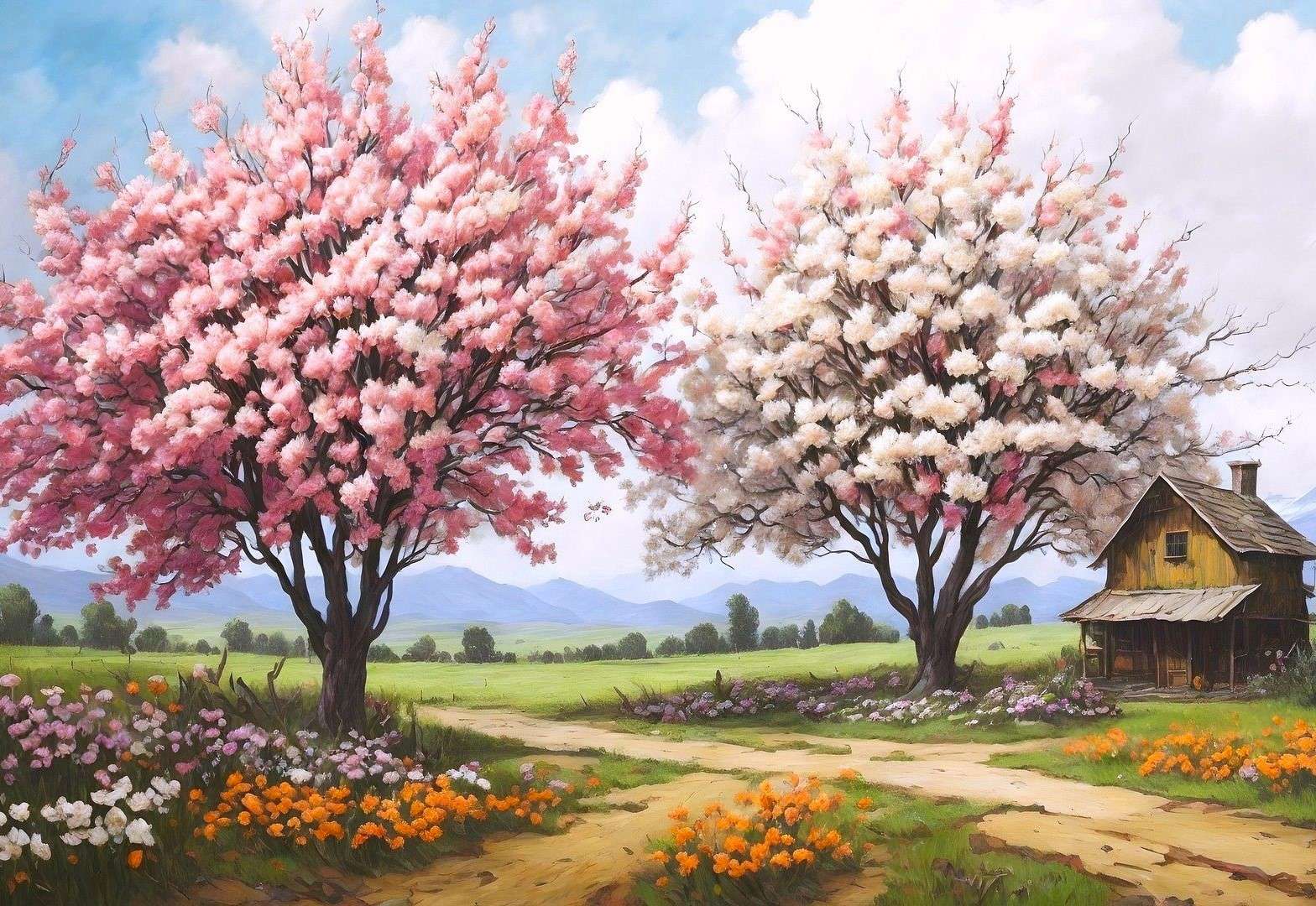 Kvetoucí stromy (venkovská krajina) online puzzle