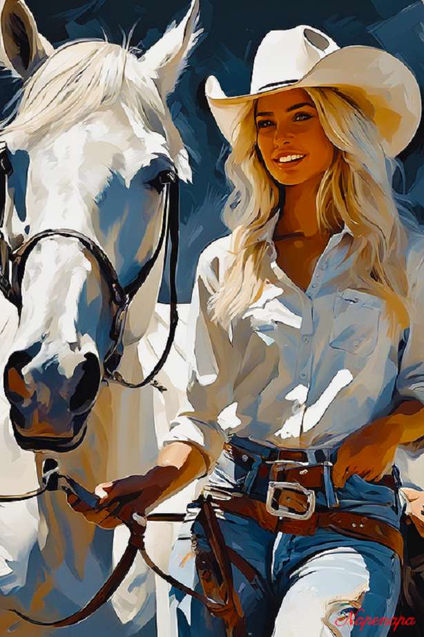 blonde, white horse jigsaw puzzle online