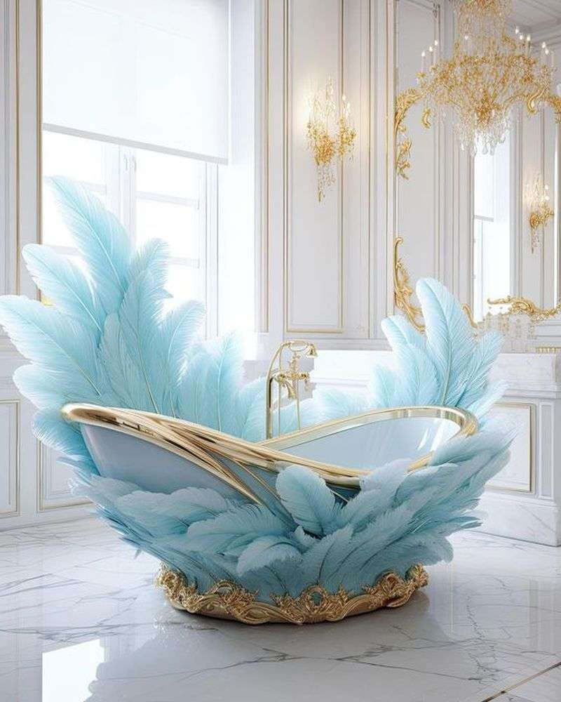 Vasche da bagno con piume blu puzzle online