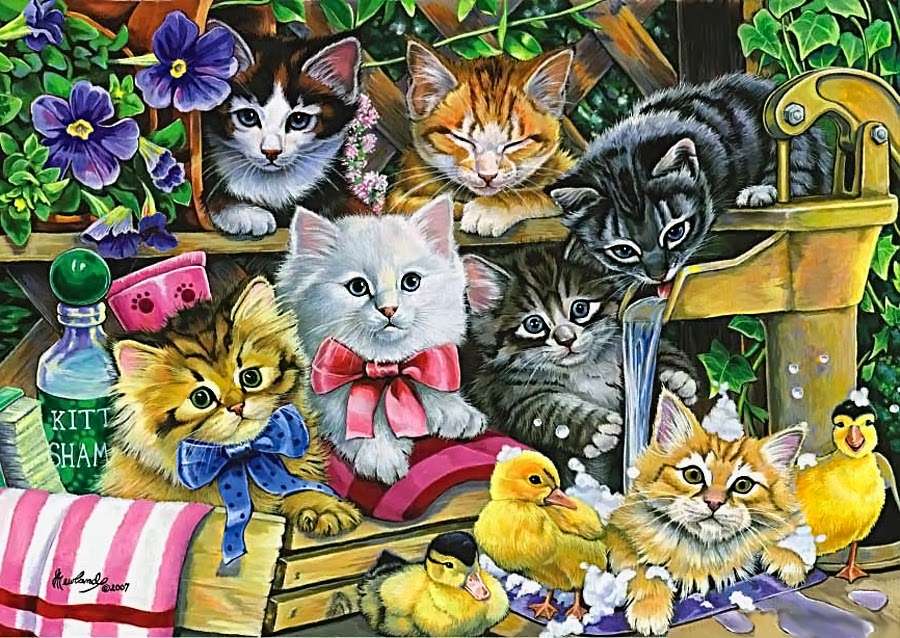 Pisici cu pui jigsaw puzzle online