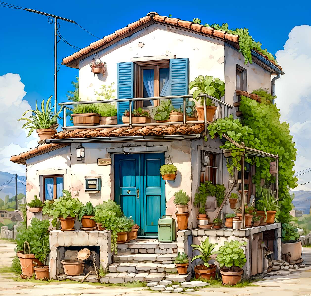 Huis in een dorp aan zee legpuzzel online