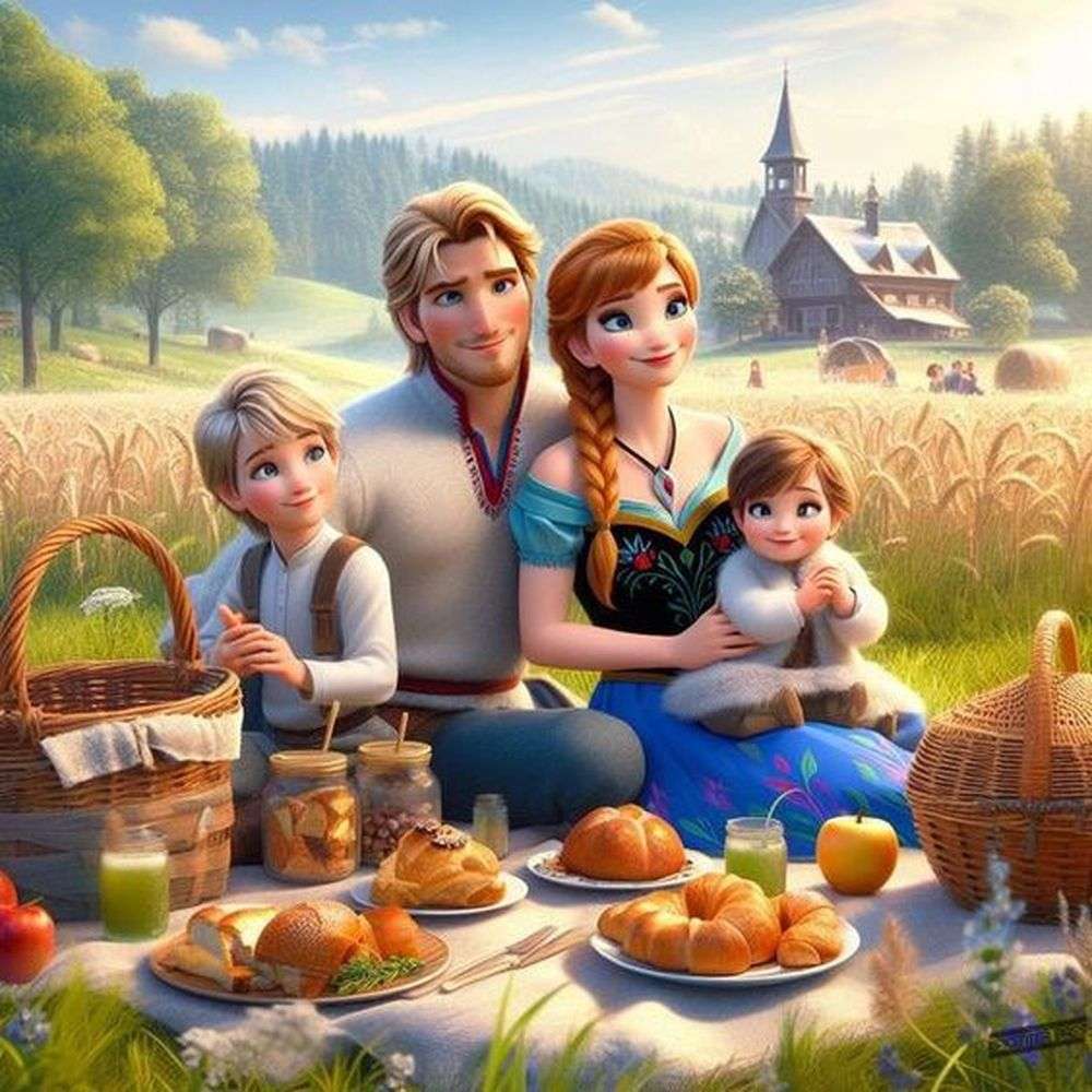 Frozen - Anna och hennes familj på picknick pussel på nätet