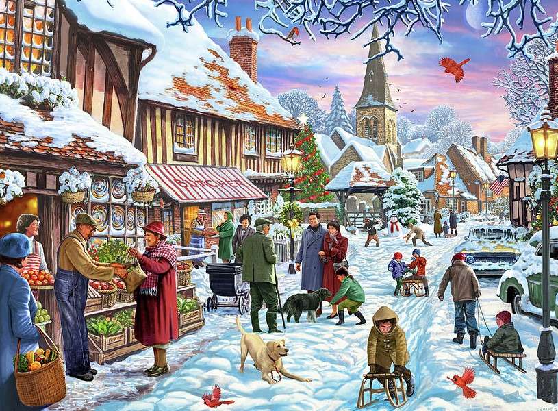 Neve in città nel periodo natalizio puzzle online