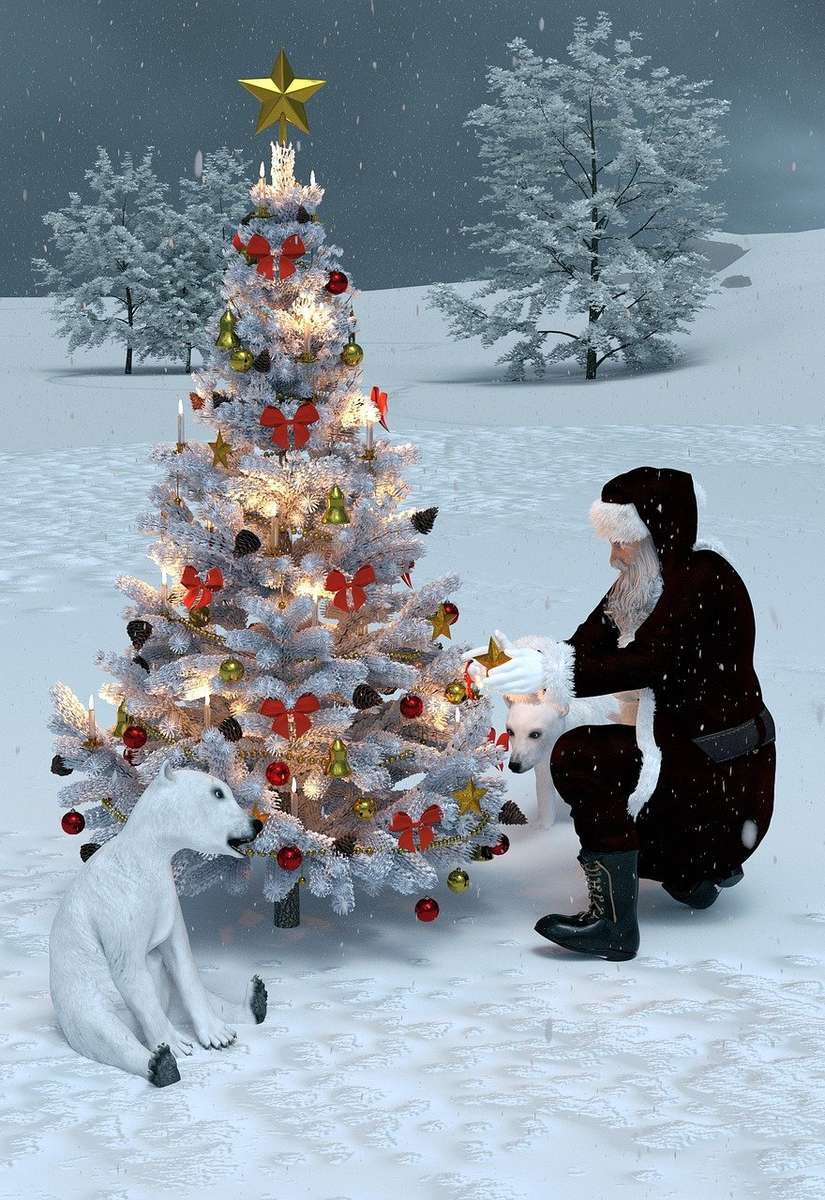 Papai Noel na árvore de natal quebra-cabeças online