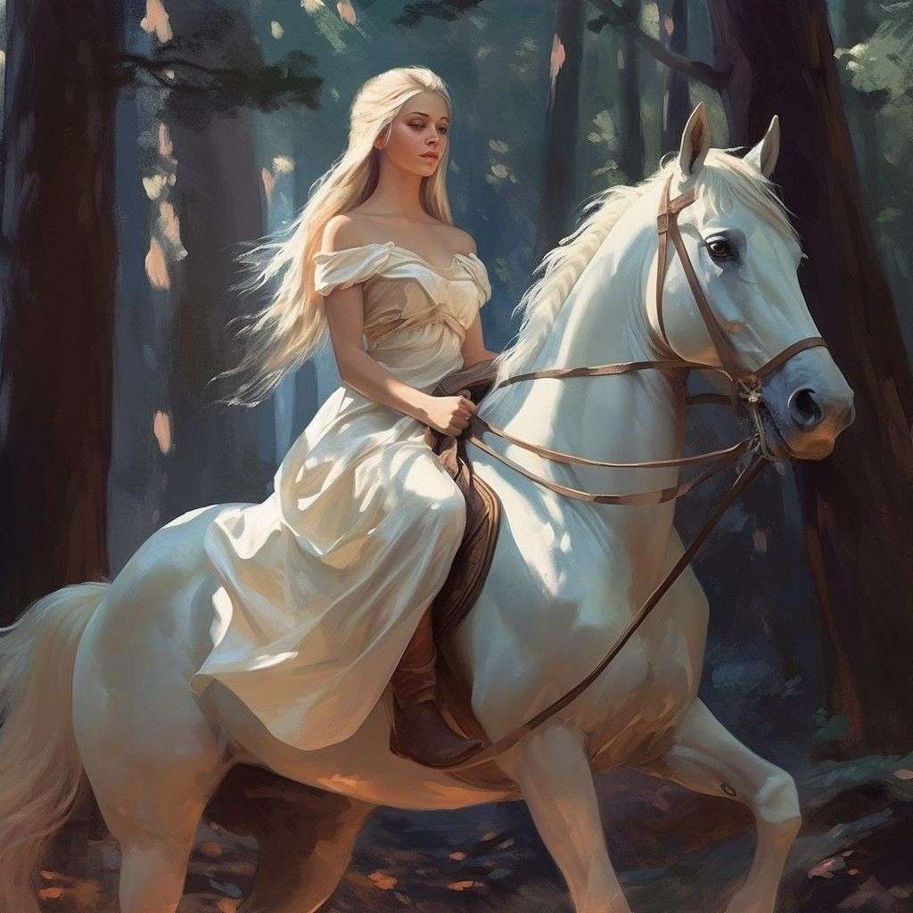 blonde, cheval blanc puzzle en ligne