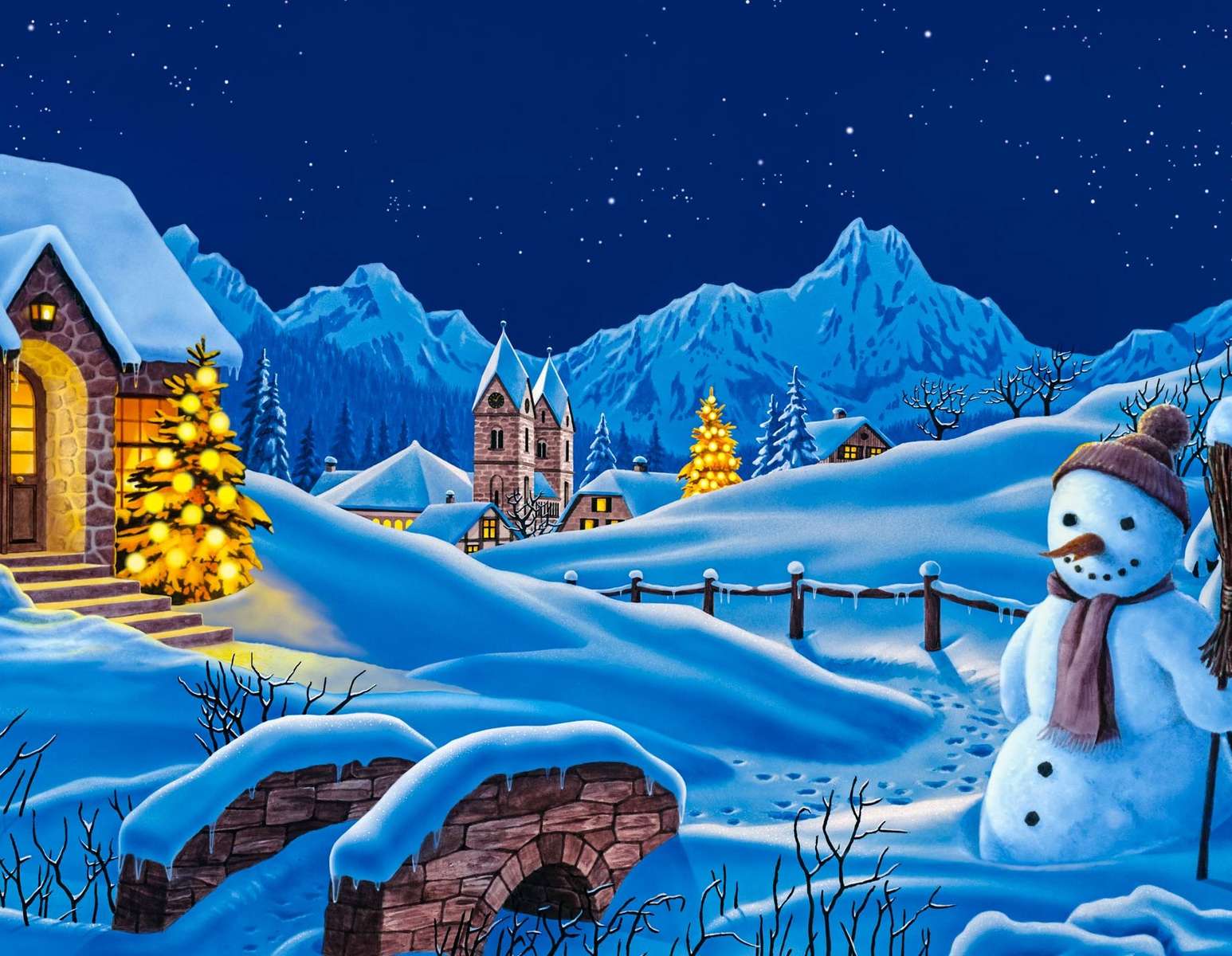 Iarnă cu zăpadă de Crăciun puzzle online