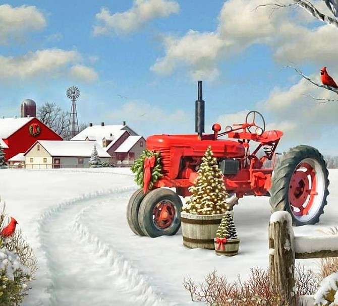 La fermă într-o zi de Crăciun de iarnă puzzle online