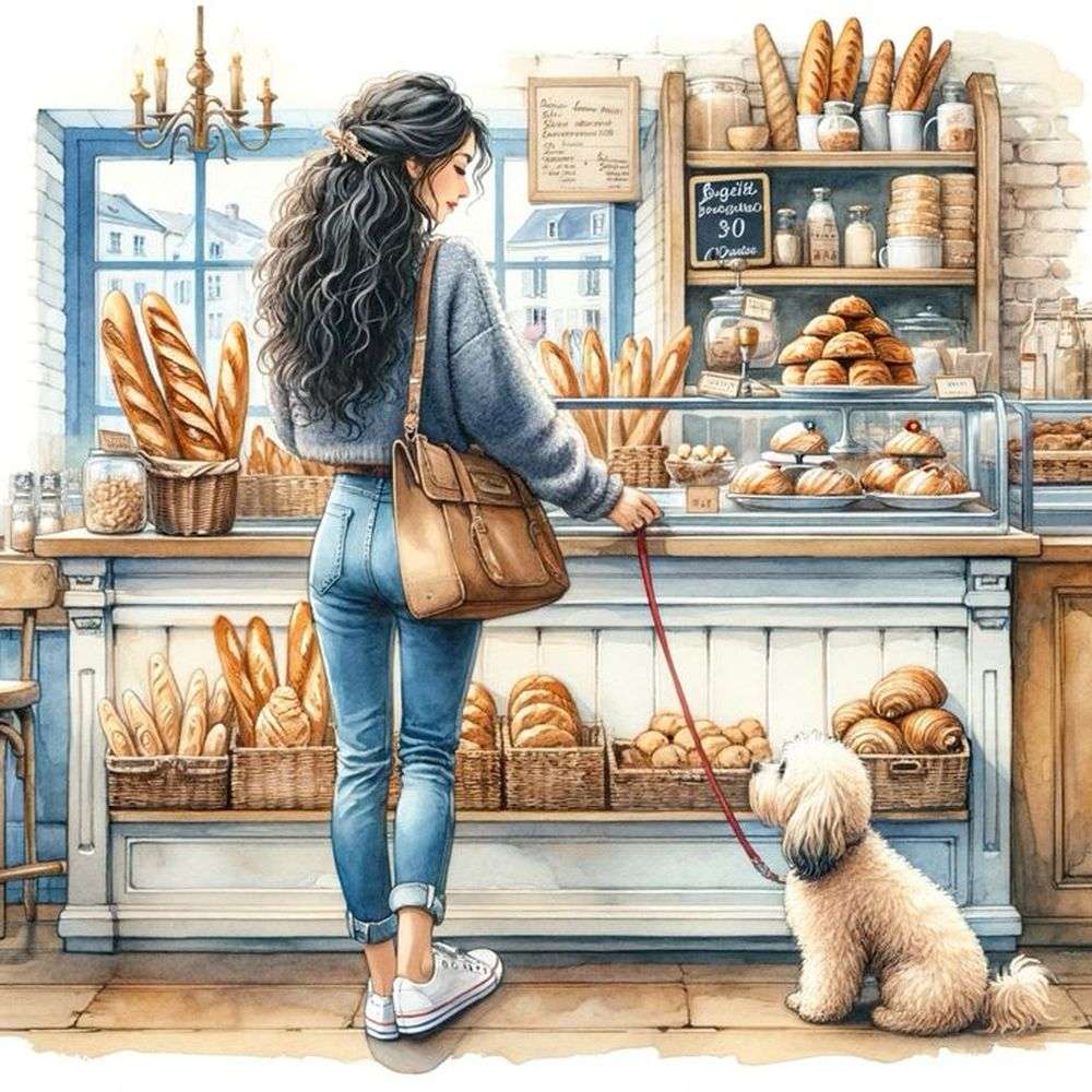 Meisje in een Parijse bakkerij legpuzzel online