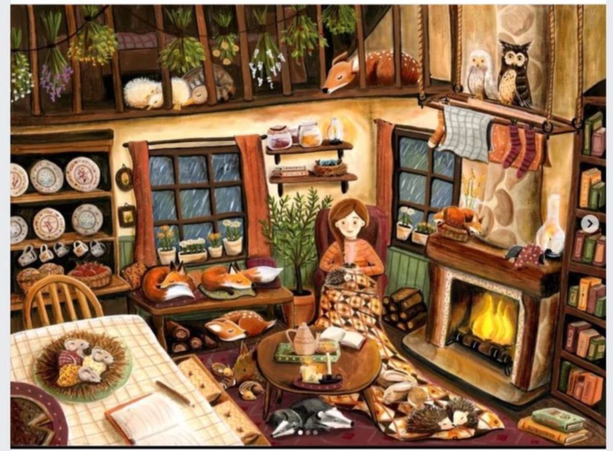 At home by the fireplace in winter online puzzle