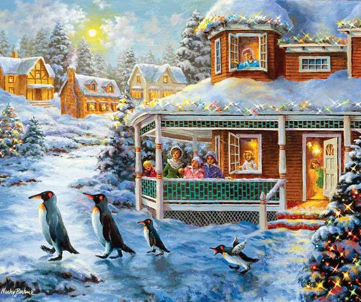 pingüinos en el pueblo rompecabezas en línea