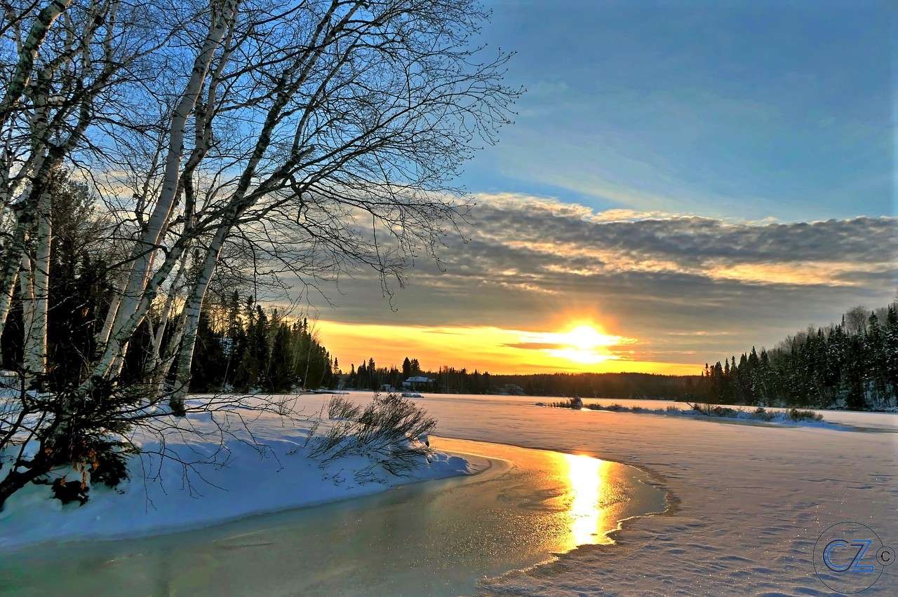 Захід сонця, зима, природа пазл онлайн