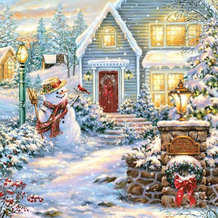 Χριστουγεννιάτικη θέα μπροστά από το σπίτι παζλ online