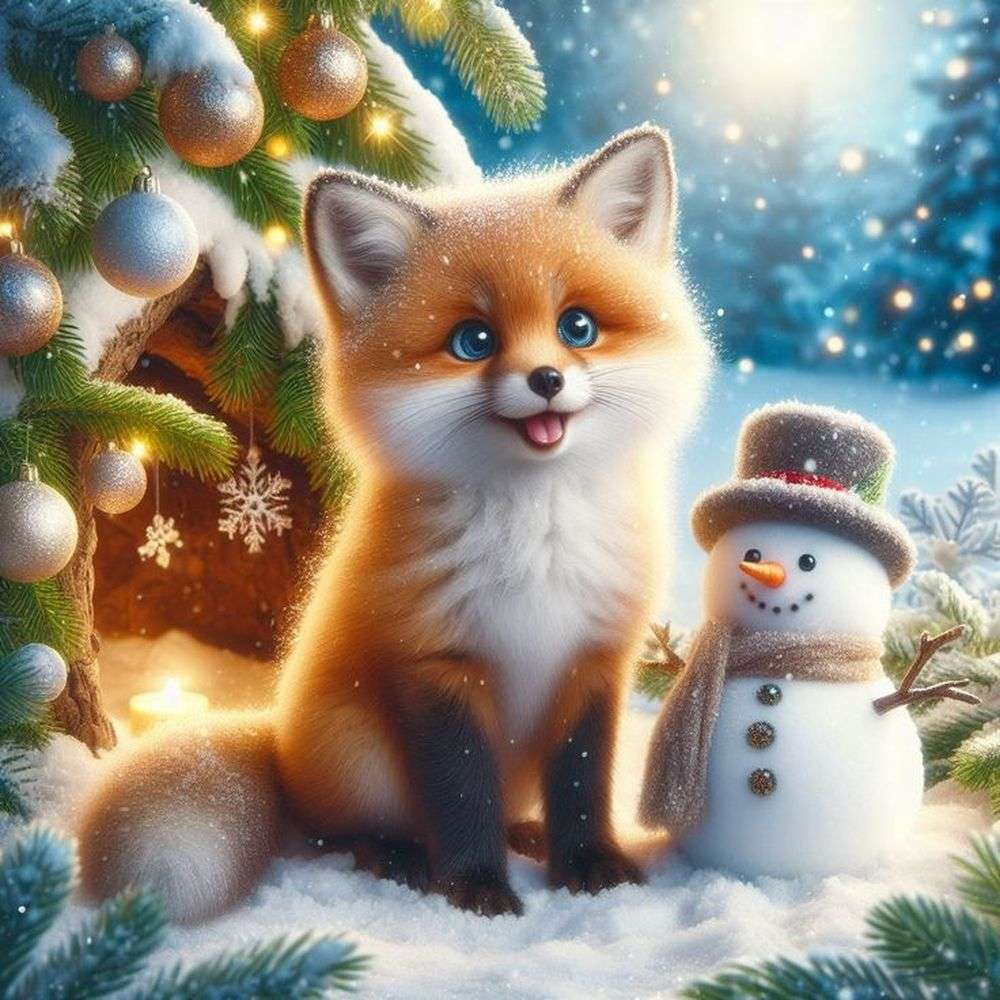 Малка лисица и снежен човек онлайн пъзел