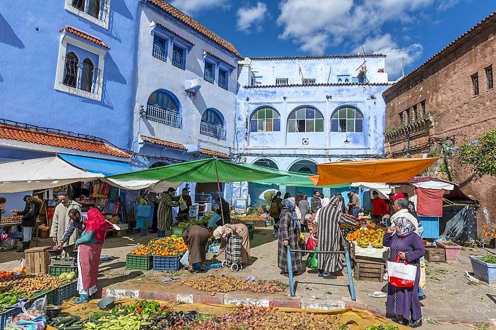 Den blå staden Chefchaouen i Marocko Pussel online