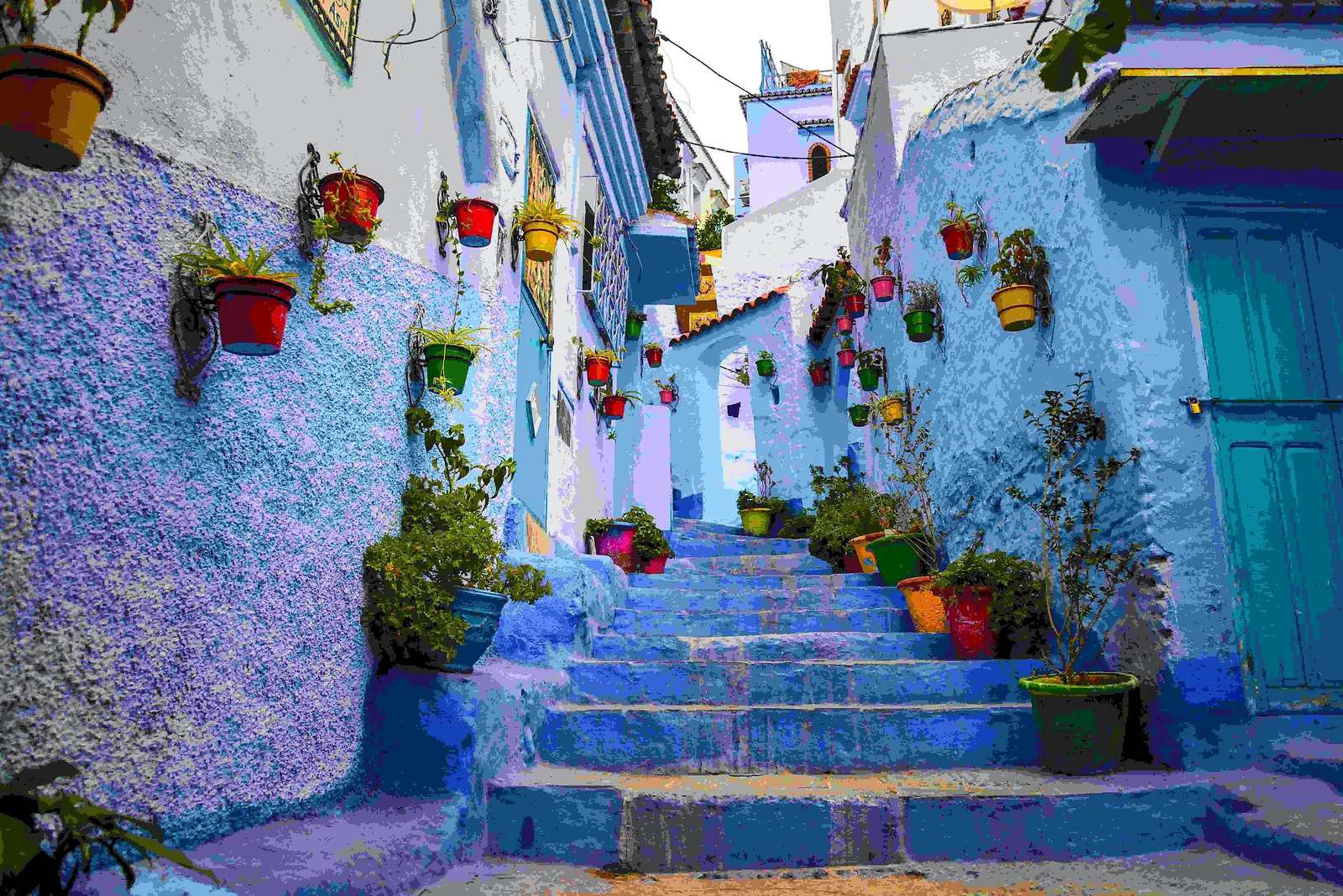 Den blå staden Chefchaouen i Marocko Pussel online
