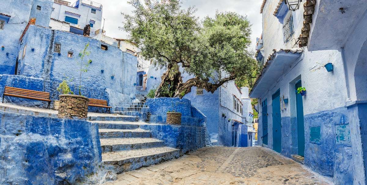 Die blaue Stadt Chefchaouen in Marokko Online-Puzzle