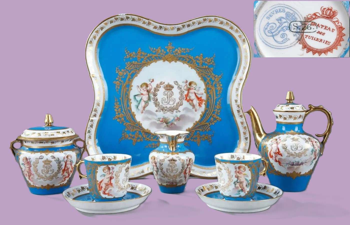 Service à thé bleu - Sèvres en Tuileries legpuzzel online