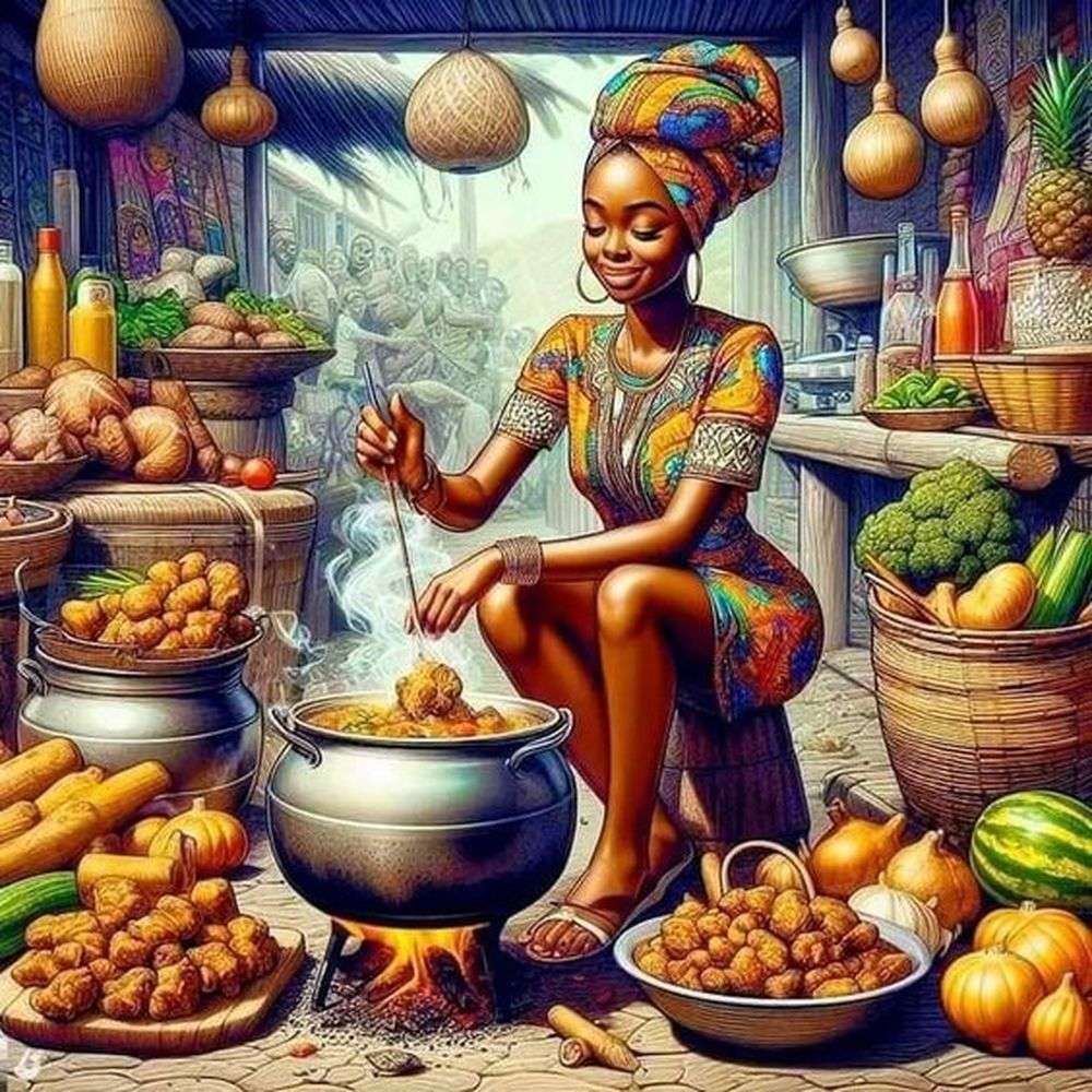 Beleza africana fazendo jantar quebra-cabeças online