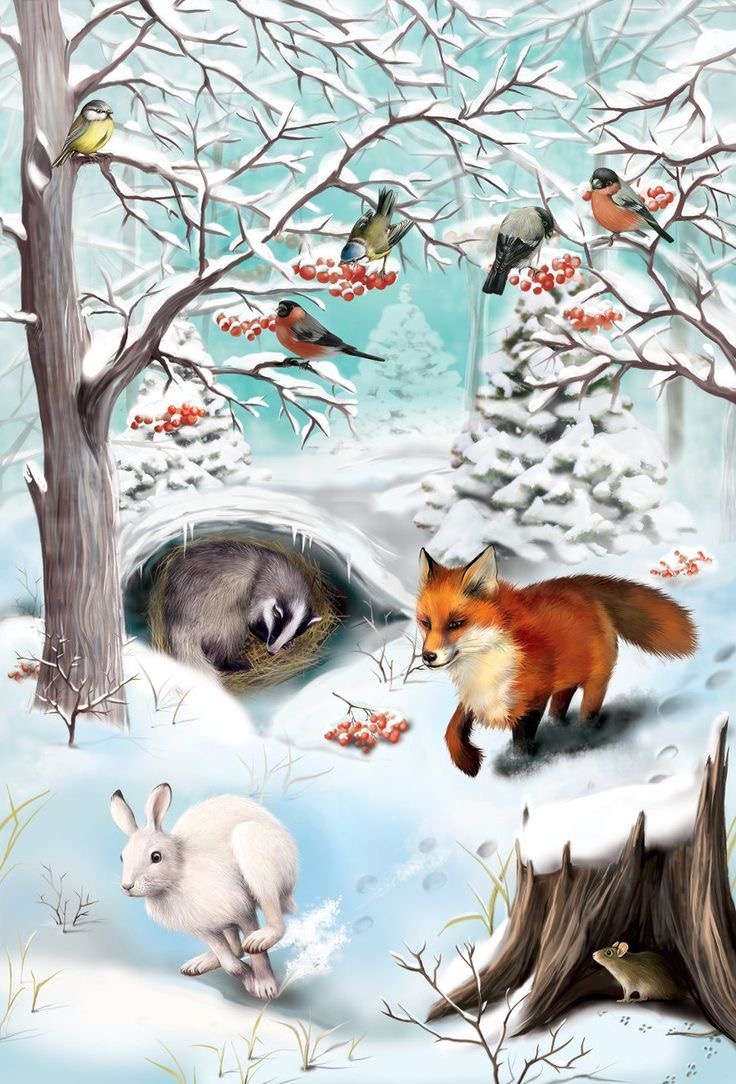 Жизнь животных зимой пазл онлайн