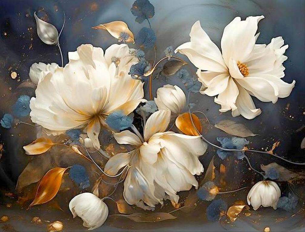Nagy fehér virágok online puzzle