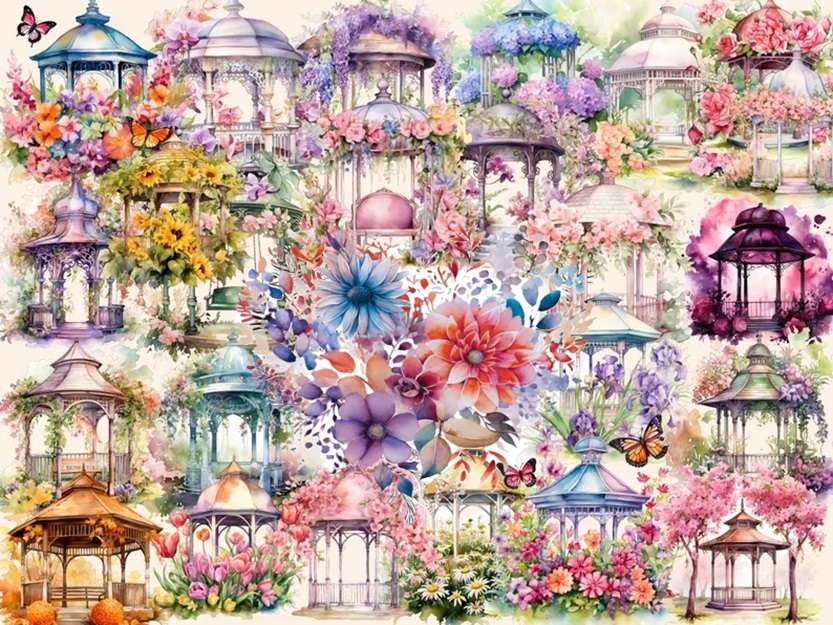 Ribambelle de gloriettes et fleurs paradisiaques jigsaw puzzle online