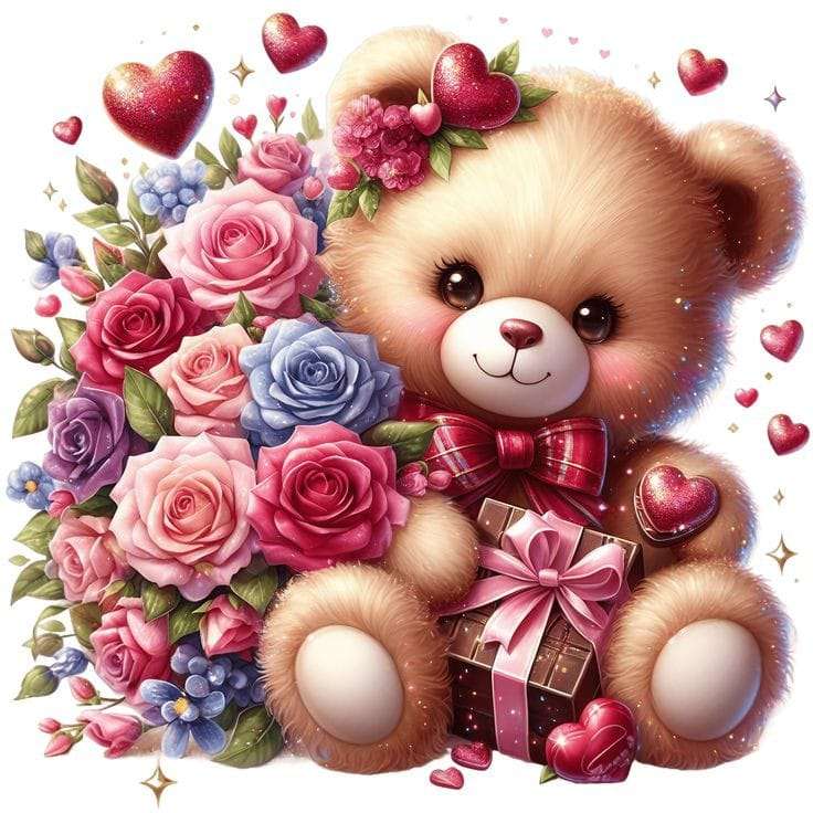 Teddybeer in bloemen online puzzel