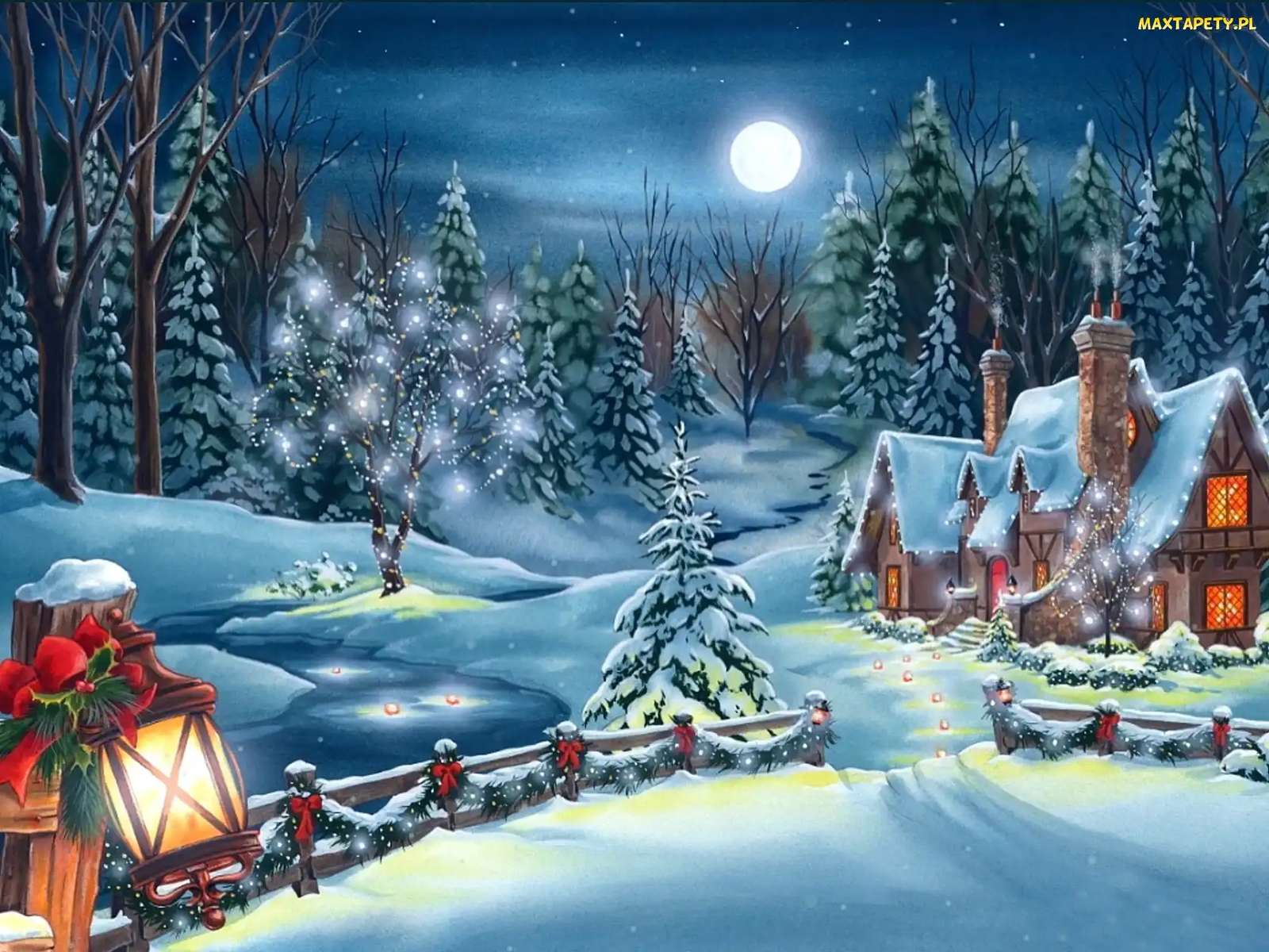 Het huis in de avond in de winter online puzzel