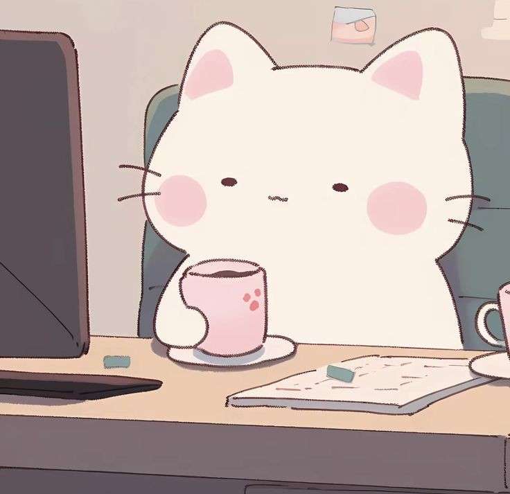 Cat drinking coffee онлайн-пазл