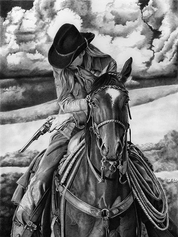Cowboy-Pferd-Wolken Online-Puzzle